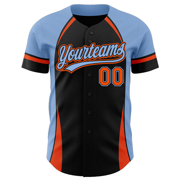 Custom Black Orange-Powder Blue 3D Pattern Design Curve Solid Authentic Baseball Jersey