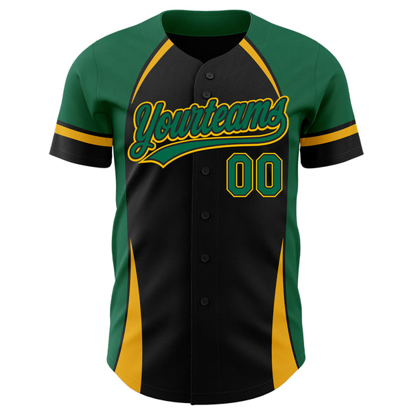 Custom Black Kelly Green-Gold 3D Pattern Design Curve Solid Authentic Baseball Jersey