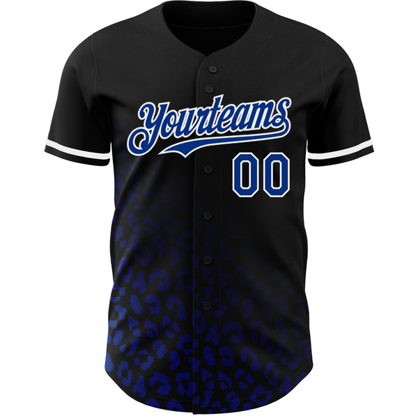 Custom Black Royal-White 3D Pattern Design Leopard Print Fade Fashion Authentic Baseball Jersey