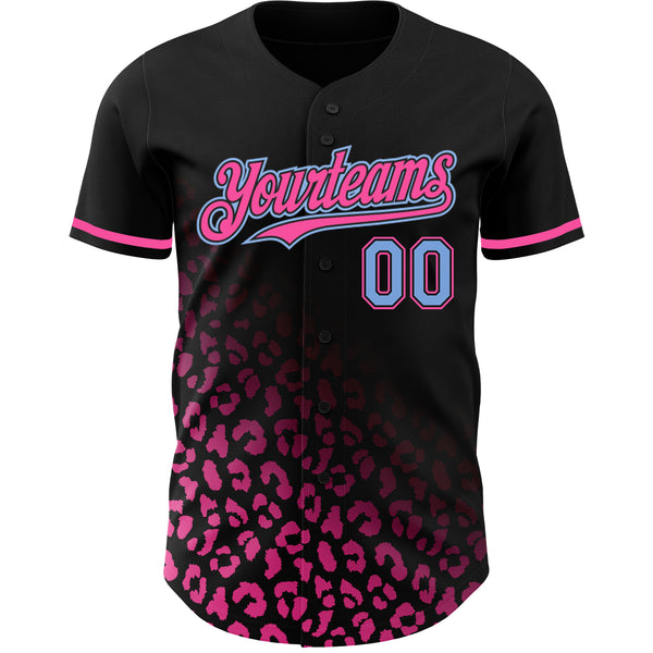 Custom Black Light Blue-Pink 3D Pattern Design Leopard Print Fade Fashion Authentic Baseball Jersey