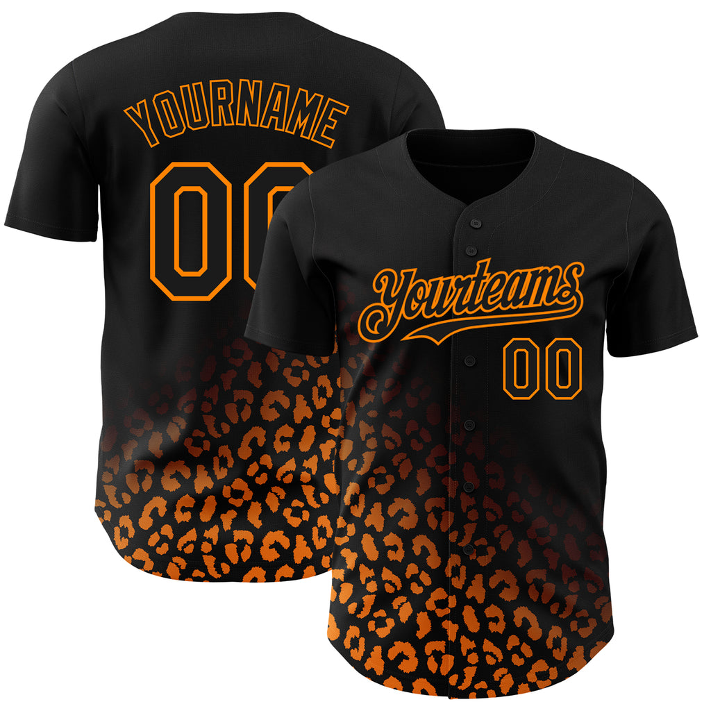 Custom Black Bay Orange 3D Pattern Design Leopard Print Fade Fashion Authentic Baseball Jersey