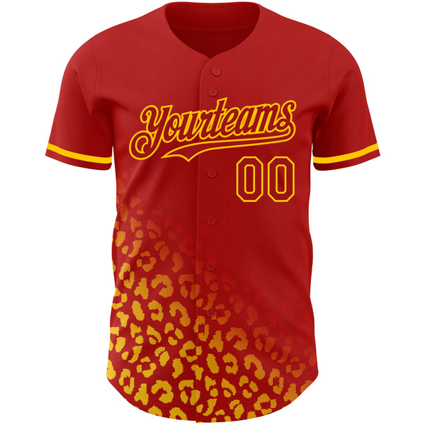 Custom Red Yellow 3D Pattern Design Leopard Print Fade Fashion Authentic Baseball Jersey