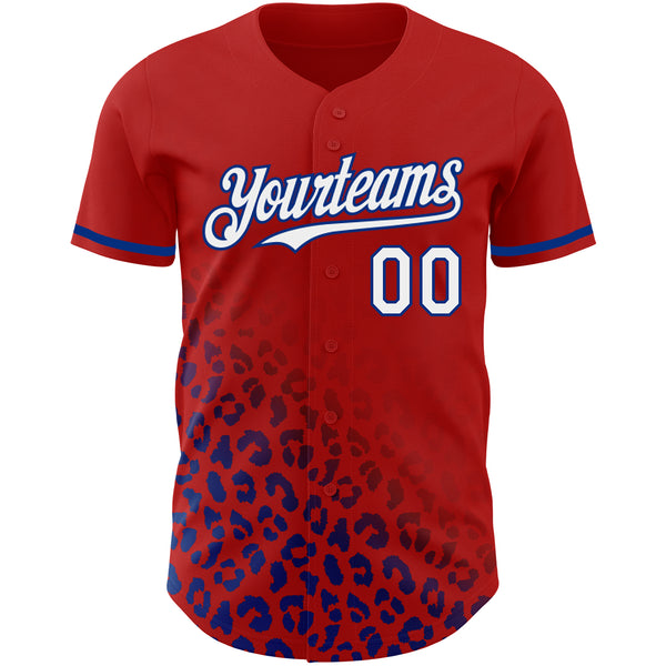 Custom Red White-Royal 3D Pattern Design Leopard Print Fade Fashion Authentic Baseball Jersey