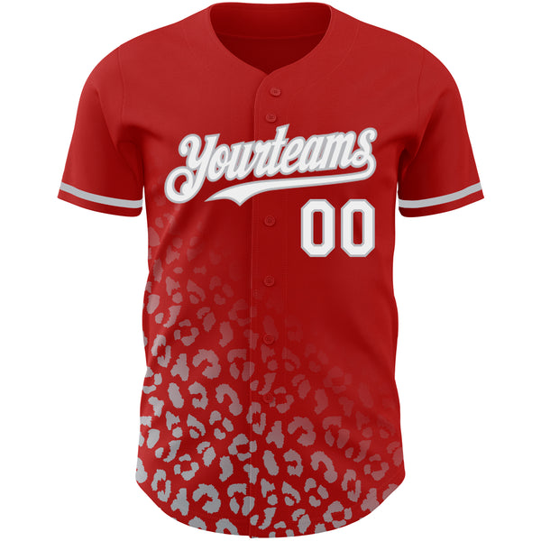 Custom Red White-Gray 3D Pattern Design Leopard Print Fade Fashion Authentic Baseball Jersey