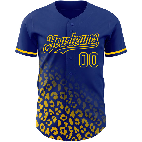 Custom Royal Yellow 3D Pattern Design Leopard Print Fade Fashion Authentic Baseball Jersey