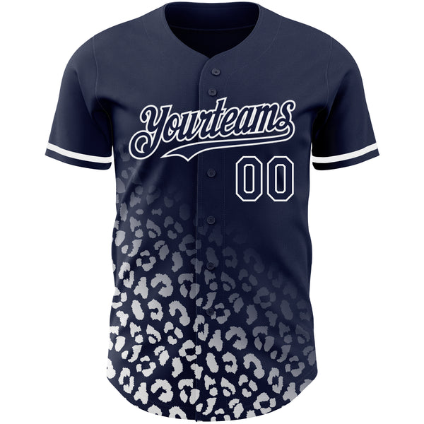 Custom Navy White 3D Pattern Design Leopard Print Fade Fashion Authentic Baseball Jersey