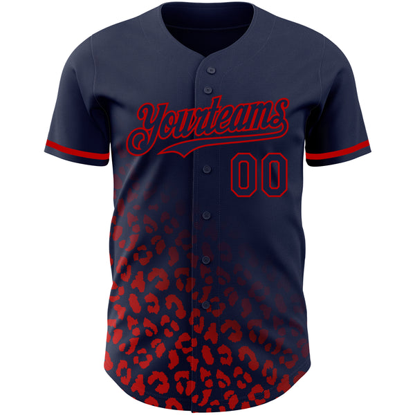 Custom Navy Red 3D Pattern Design Leopard Print Fade Fashion Authentic Baseball Jersey