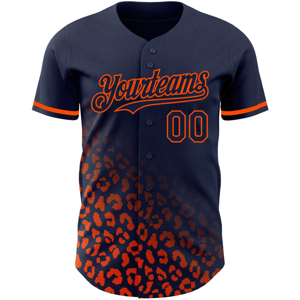 Custom Navy Orange 3D Pattern Design Leopard Print Fade Fashion Authentic Baseball Jersey