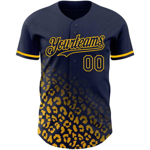 Custom Navy Gold 3D Pattern Design Leopard Print Fade Fashion Authentic Baseball Jersey