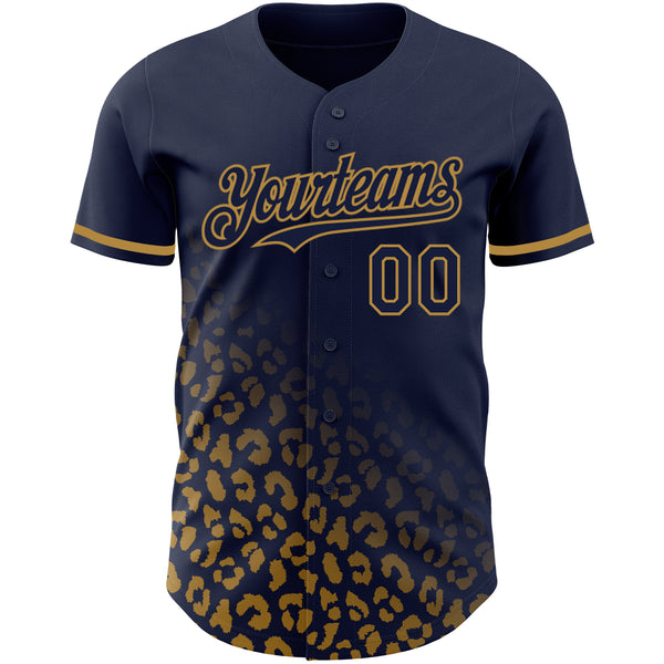 Custom Navy Old Gold 3D Pattern Design Leopard Print Fade Fashion Authentic Baseball Jersey