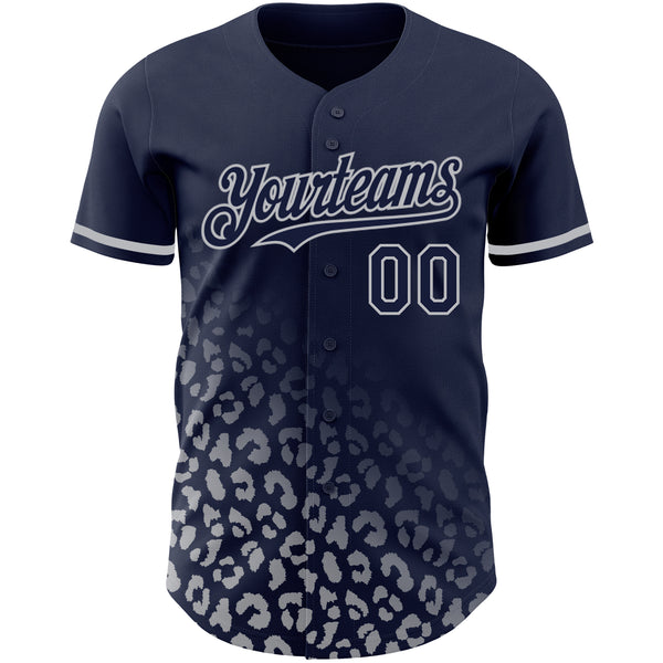 Custom Navy Gray 3D Pattern Design Leopard Print Fade Fashion Authentic Baseball Jersey