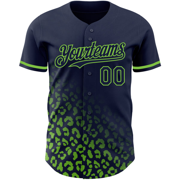 Custom Navy Neon Green 3D Pattern Design Leopard Print Fade Fashion Authentic Baseball Jersey