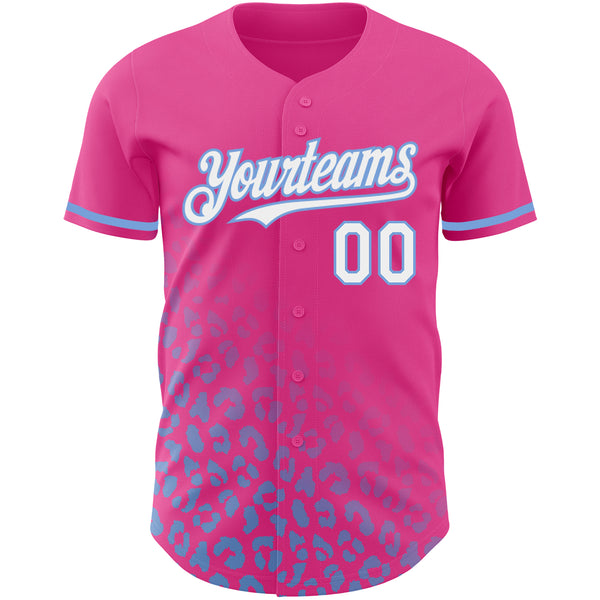 Custom Navy White-Light Blue 3D Pattern Design Leopard Print Fade Fashion Authentic Baseball Jersey