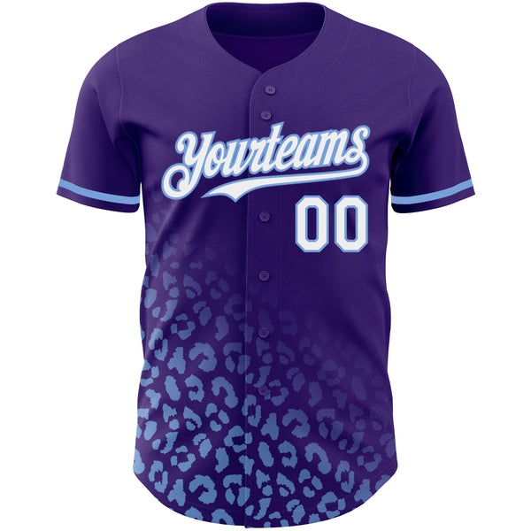 Custom Purple White-Light Blue 3D Pattern Design Leopard Print Fade Fashion Authentic Baseball Jersey