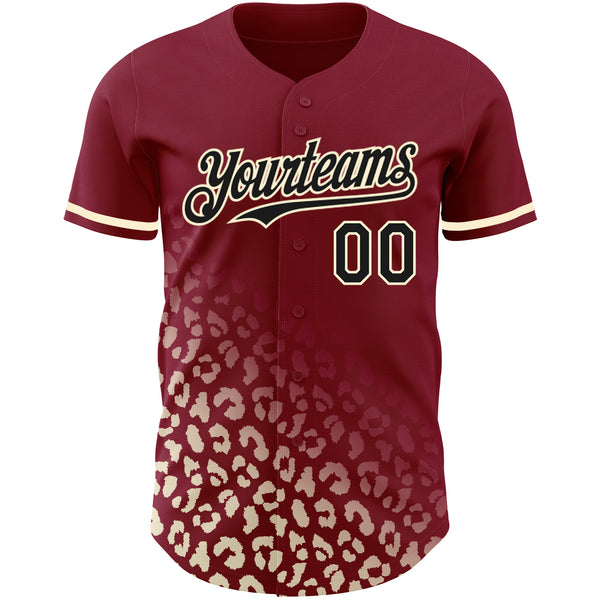 Custom Crimson Black-Cream 3D Pattern Design Leopard Print Fade Fashion Authentic Baseball Jersey
