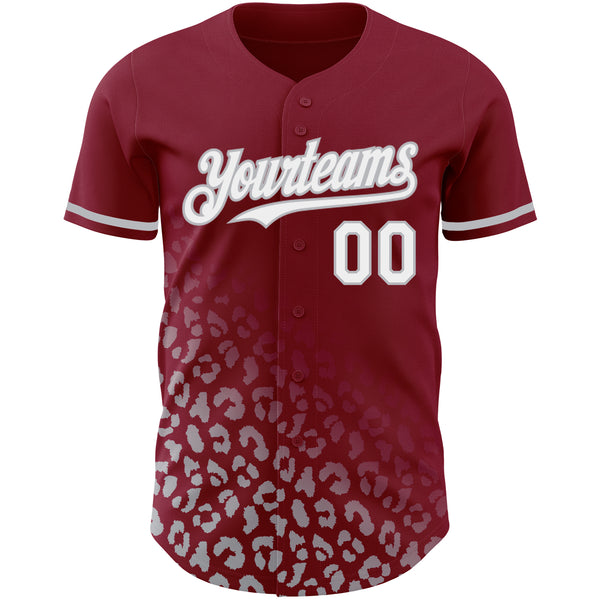Custom Crimson White-Gray 3D Pattern Design Leopard Print Fade Fashion Authentic Baseball Jersey