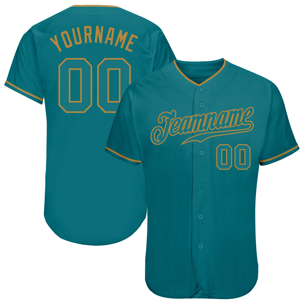 Custom Teal Teal-Old Gold Authentic Baseball Jersey