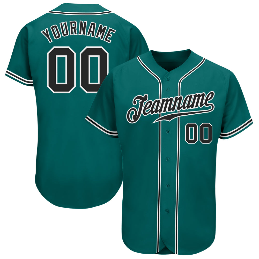 Custom Teal Black-White Authentic Baseball Jersey