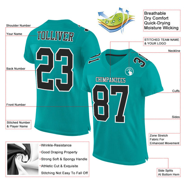 Custom Aqua Black-White Mesh Authentic Football Jersey