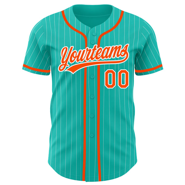 Custom Aqua White Pinstripe Orange Authentic Baseball Jersey