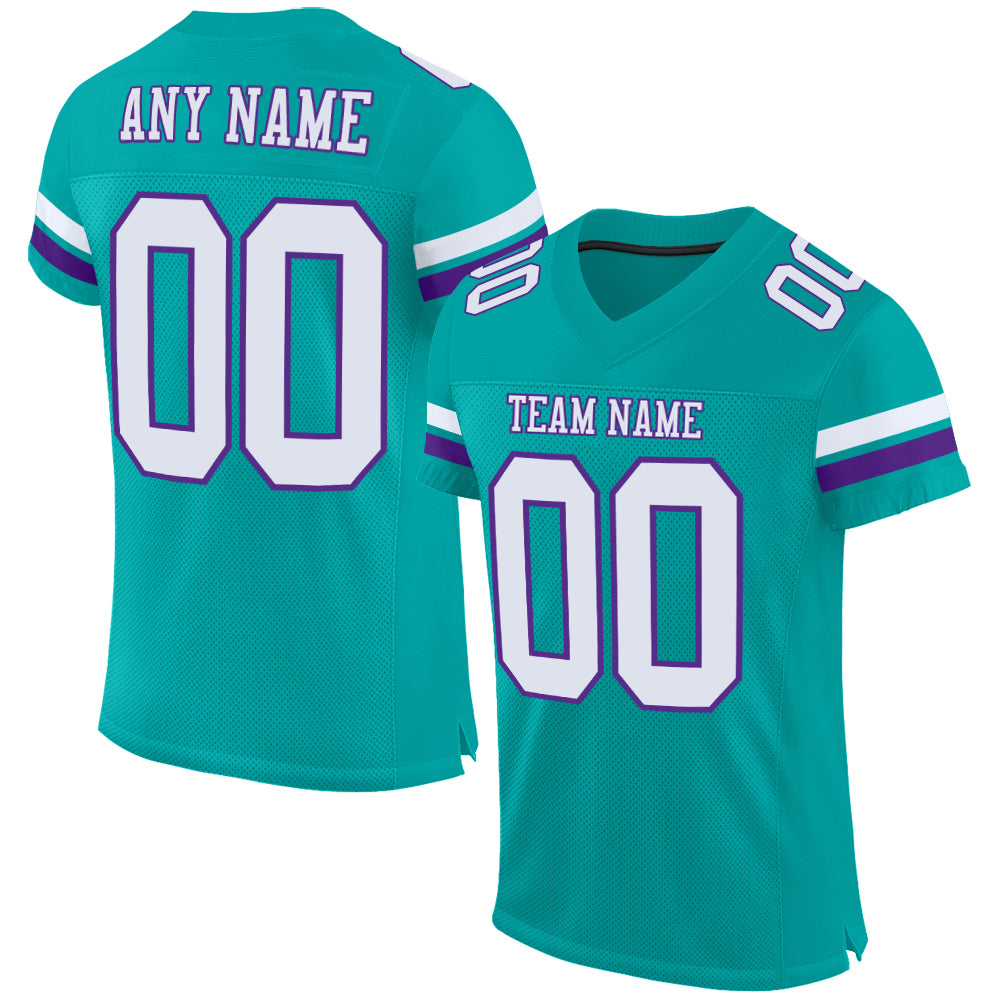 Custom Aqua White-Purple Mesh Authentic Football Jersey