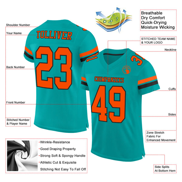 Custom Aqua Orange-Black Mesh Authentic Football Jersey