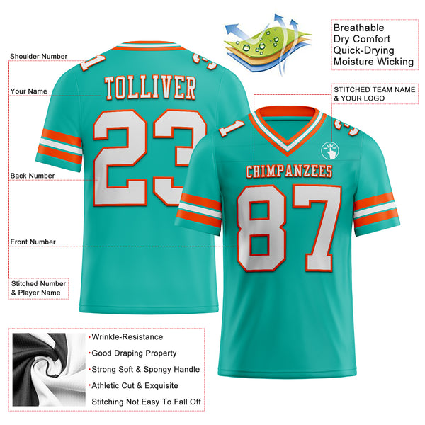 Custom Aqua White-Orange Mesh Authentic Football Jersey