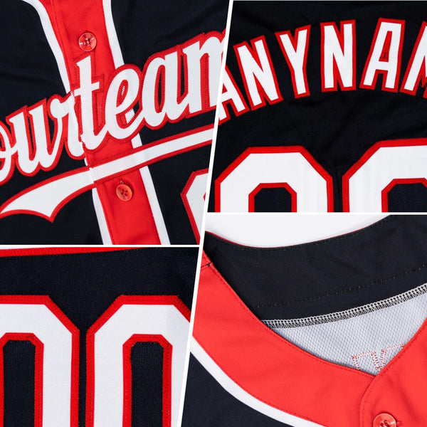 Custom Black Royal-Orange 3 Colors Arm Shapes Authentic Baseball Jersey