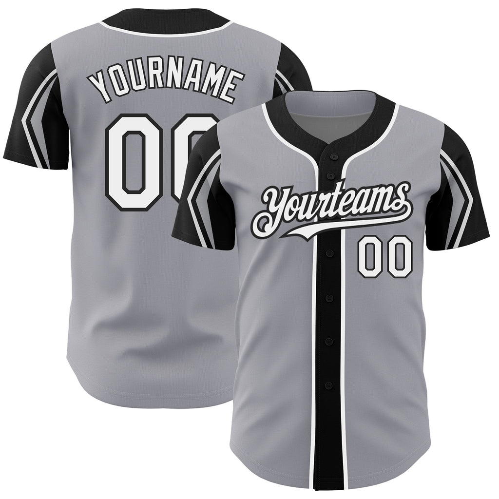 Custom Gray White-Black 3 Colors Arm Shapes Authentic Baseball Jersey