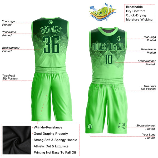 Custom Pea Green Green Round Neck Sublimation Basketball Suit Jersey