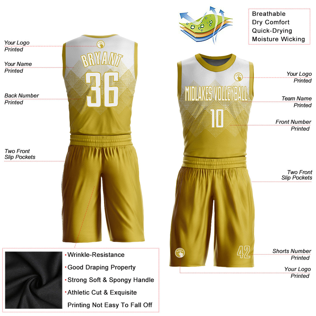 Custom Split Fashion Basketball Jersey White Black-Gold Authentic