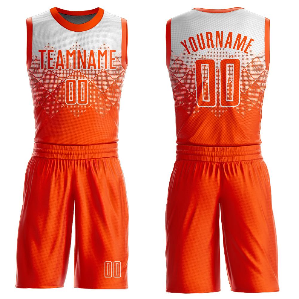 Custom White Orange Round Neck Sublimation Basketball Suit Jersey