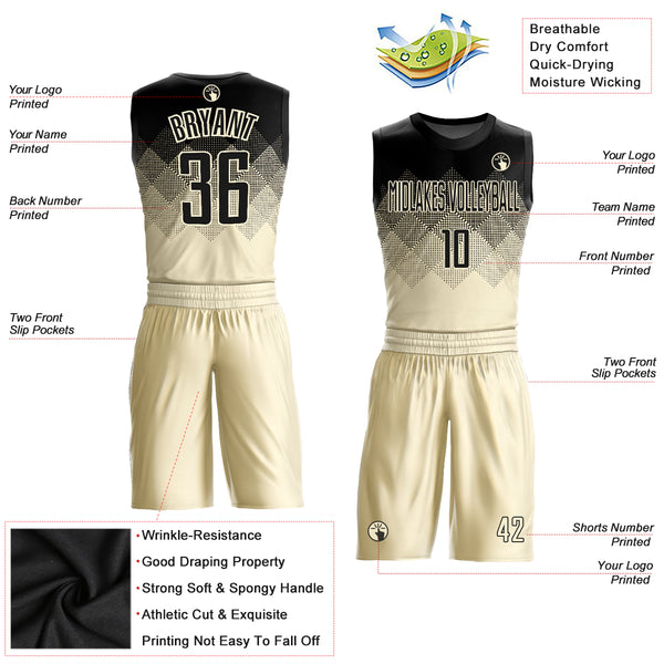 Custom Cream Black Round Neck Sublimation Basketball Suit Jersey