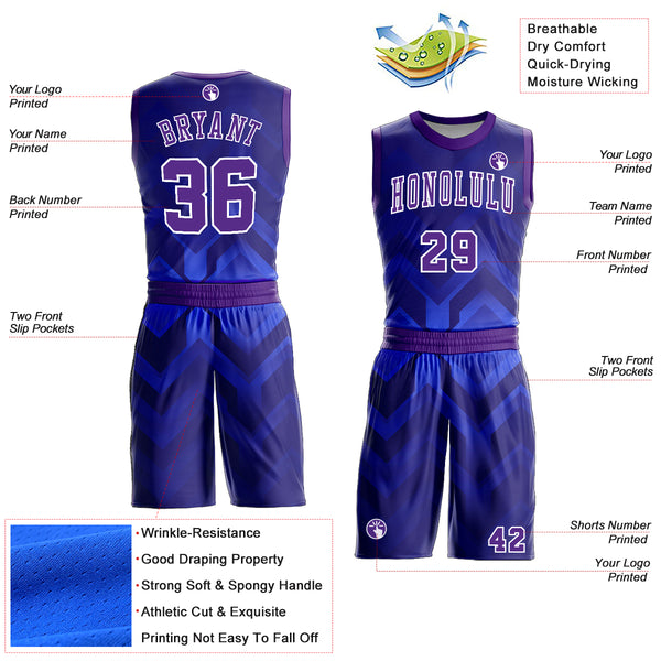 Custom Royal Purple-White Round Neck Sublimation Basketball Suit Jersey