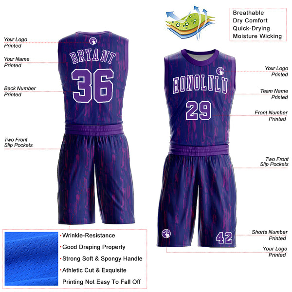 Custom Purple White Round Neck Sublimation Basketball Suit Jersey