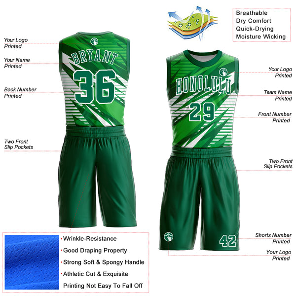 Custom Kelly Green White Round Neck Sublimation Basketball Suit Jersey