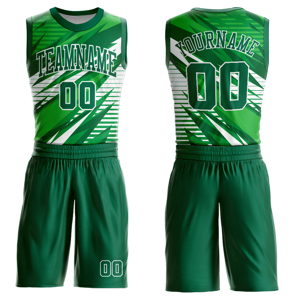 Custom Kelly Green White Round Neck Sublimation Basketball Suit Jersey