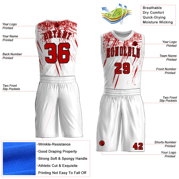 Custom White Red=Black Round Neck Sublimation Basketball Suit Jersey
