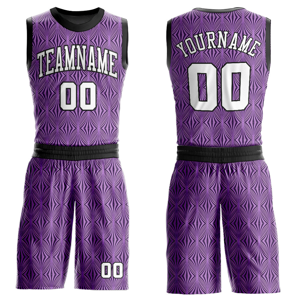 Custom Purple White-Black Round Neck Sublimation Basketball Suit Jersey