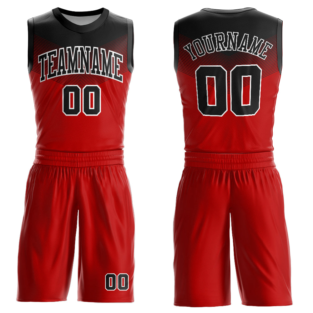 Custom Red Black-White Round Neck Sublimation Basketball Suit Jersey