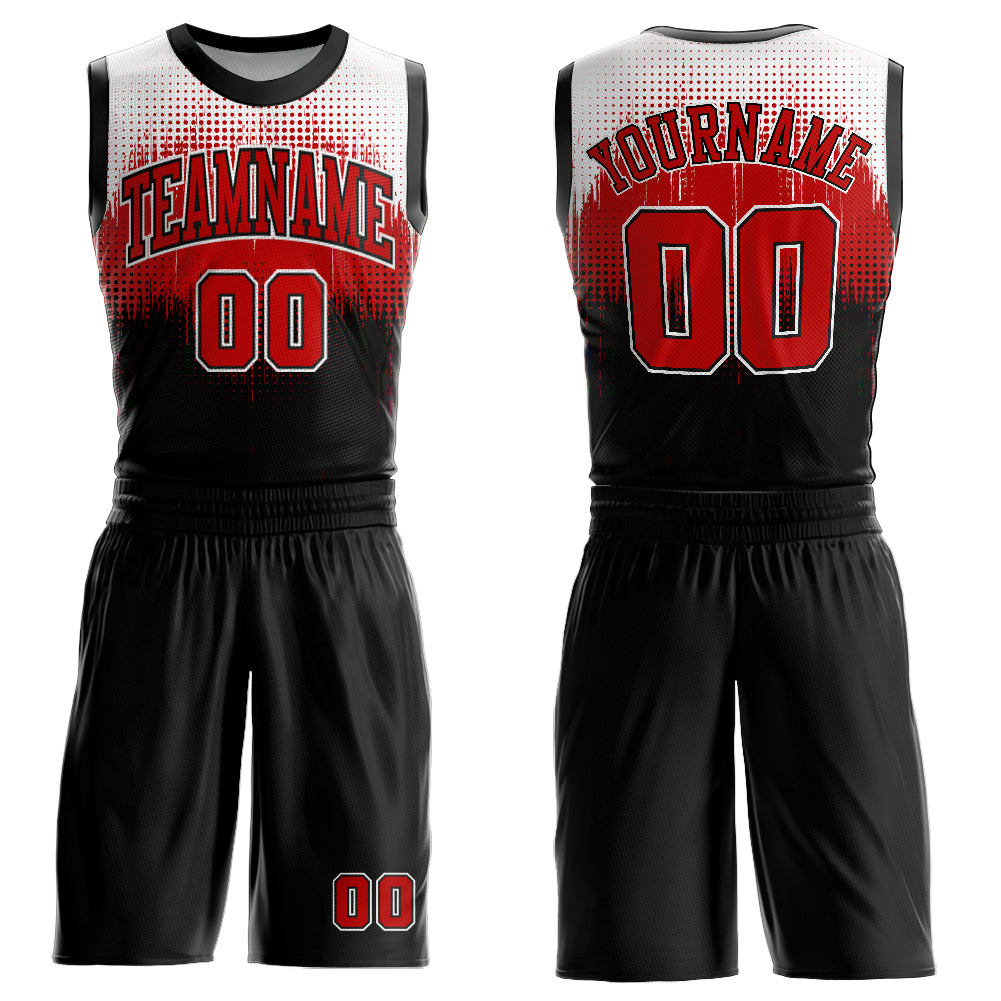 Custom Black Red-White Round Neck Sublimation Basketball Suit Jersey