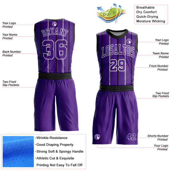 Custom Purple Black-White Round Neck Sublimation Basketball Suit Jersey