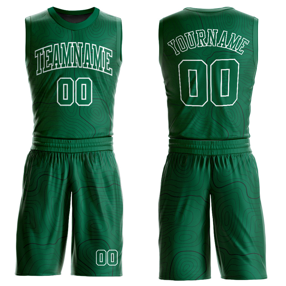 Custom Kelly Green White Round Neck Sublimation Basketball Suit Jersey