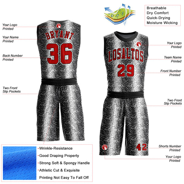 Custom Black Red-White Animal Fur Print Round Neck Sublimation Basketball Suit Jersey