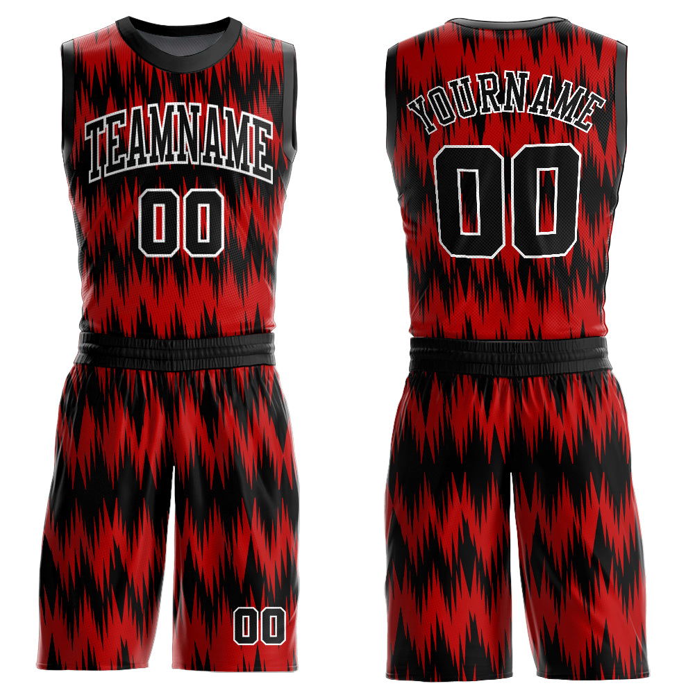 Custom Black Red-White Round Neck Sublimation Basketball Suit Jersey