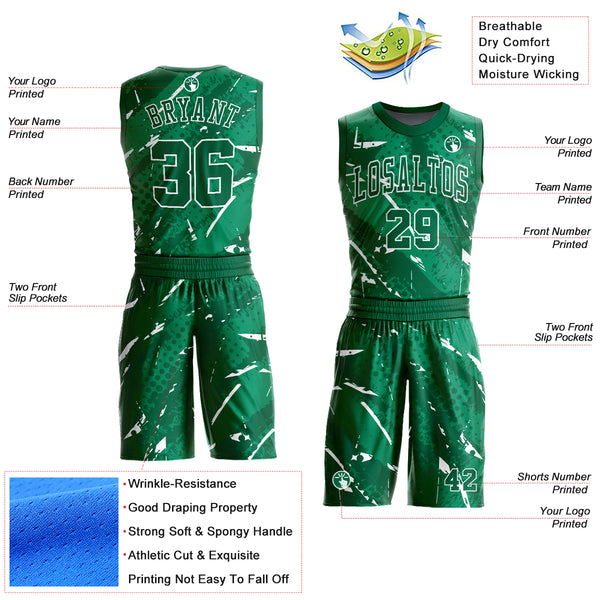 Custom Green White Bright Lines Round Neck Sublimation Basketball Suit Jersey