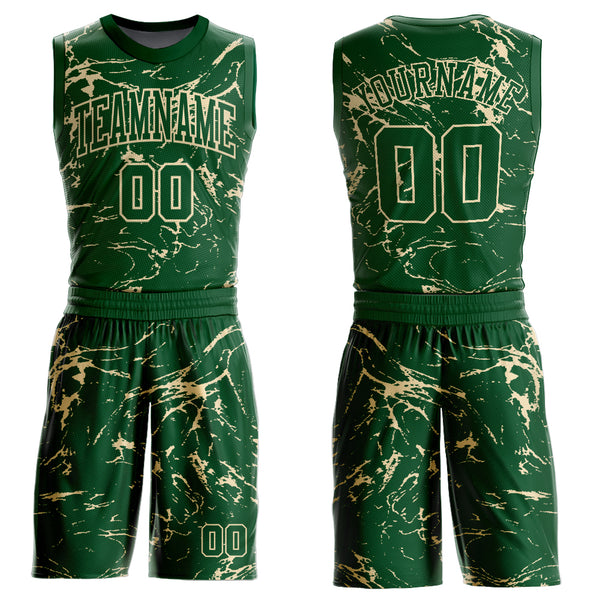 Custom Green Cream Abstract Grunge Art Round Neck Sublimation Basketball Suit Jersey