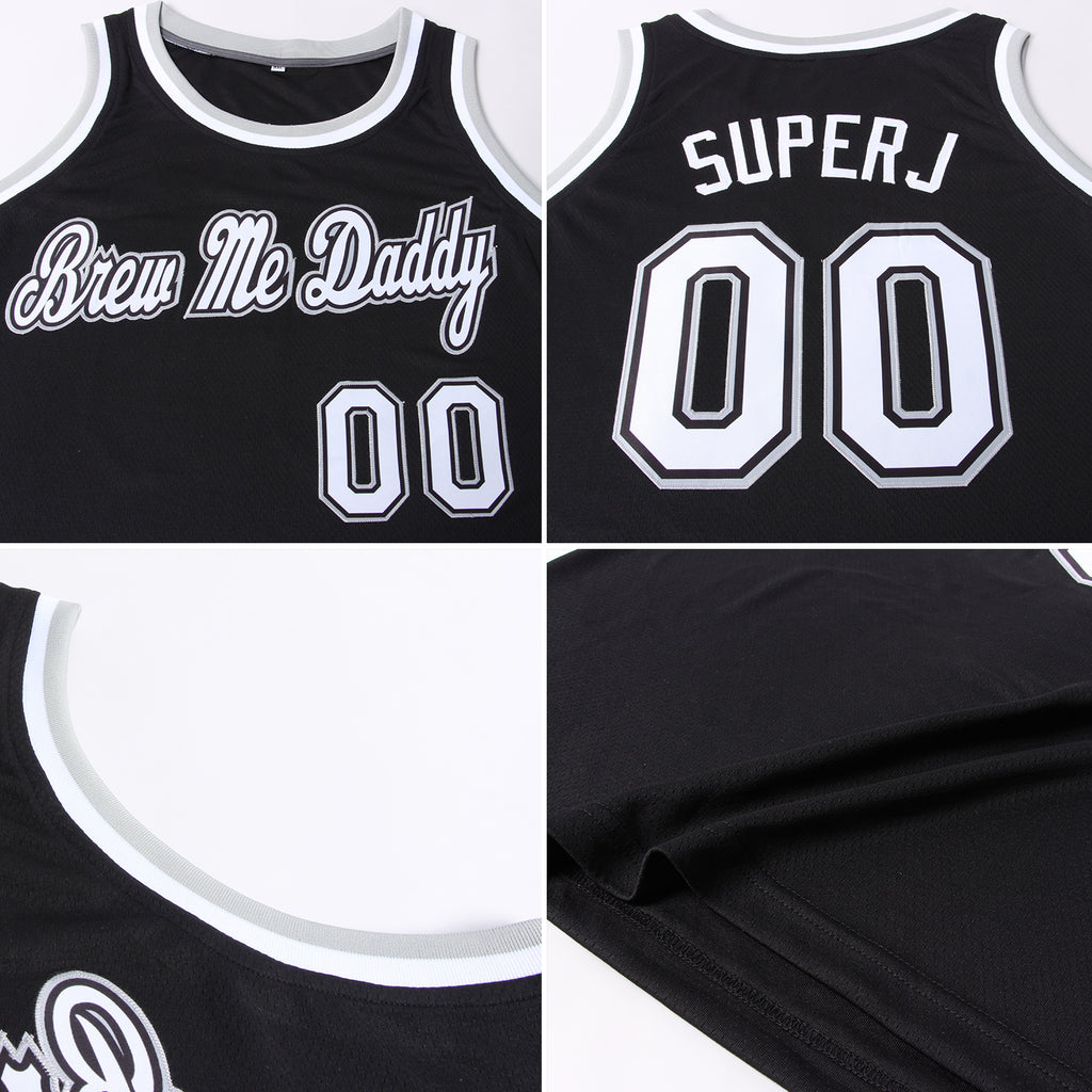 Design Your Own Basketball Wear Sublimated Black And White Game Basketball Jersey Clothing