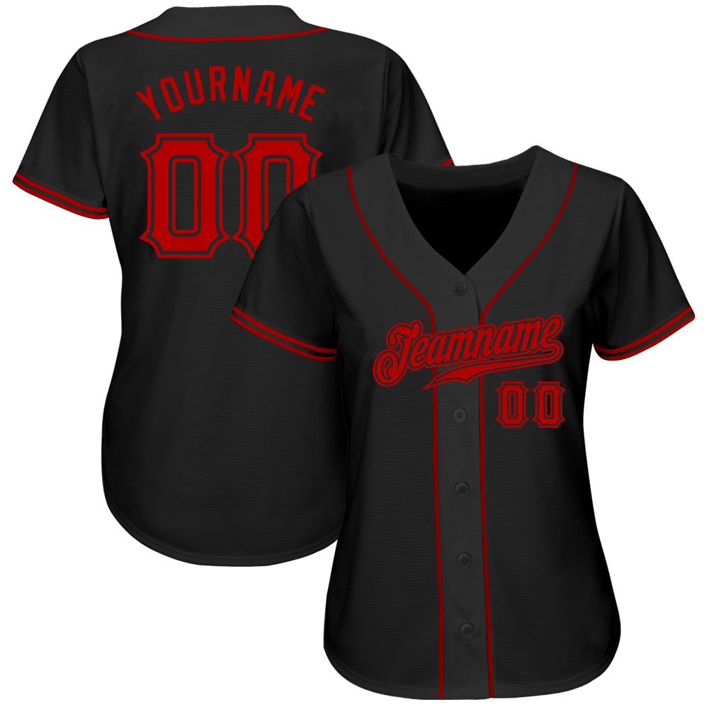 Custom Black Red Authentic Softball Jersey