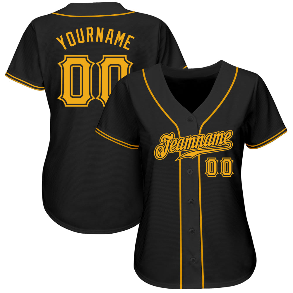 Custom Black Black-Gold Classic Style Authentic Two-Button Baseball Jersey